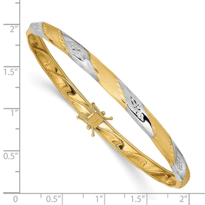 14k Yellow & Rhodium Gold White Rhodium Polished Satin D/C Flexible Bangle