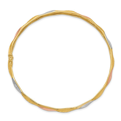 14k Yellow & Rhodium Gold w/White and Rose Rhodium Polished Satin D/C Flex Bangle