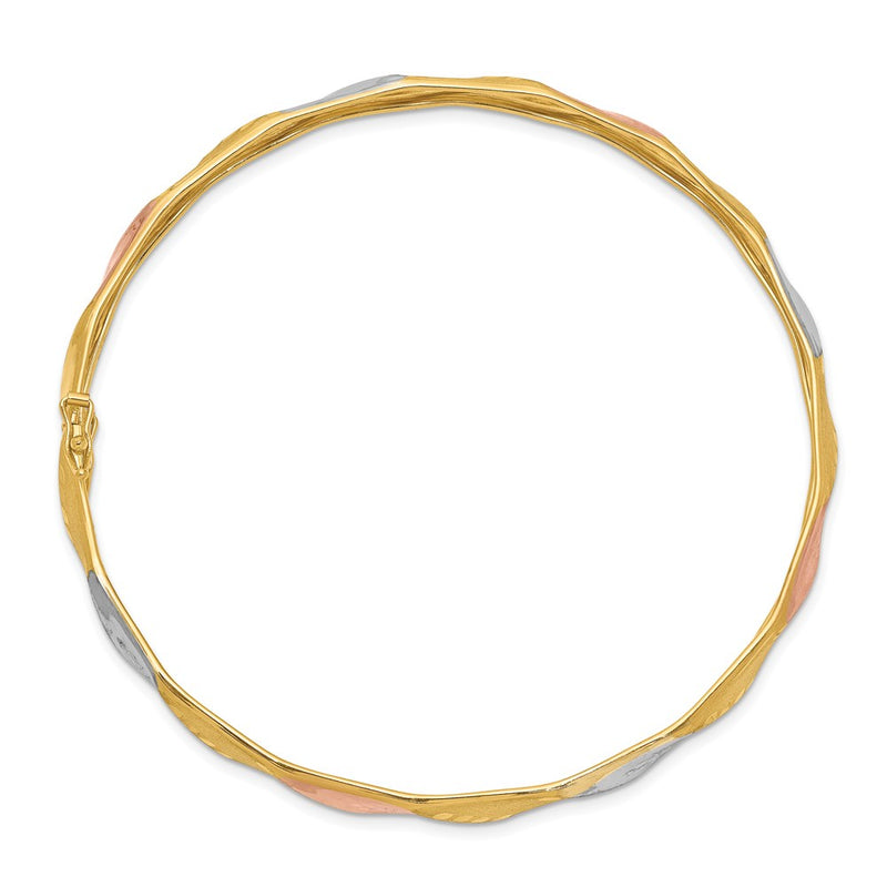 14k Yellow & Rhodium Gold w/White and Rose Rhodium Polished Satin D/C Flex Bangle