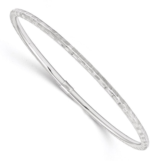 14k White Gold Diamond-cut Slip on Bangle