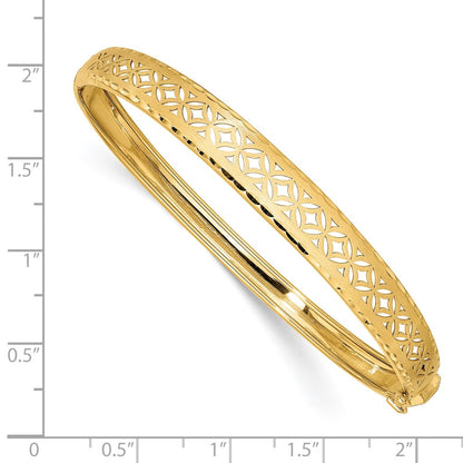 14k Yellow Gold Polished and Textured Graduated Flexible Hinged Bangle