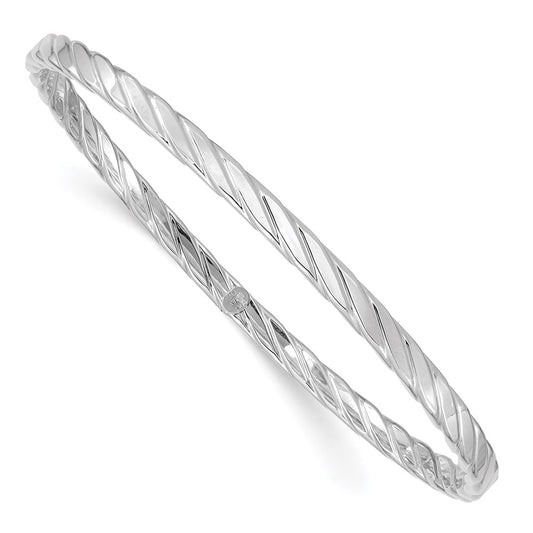 14k White Gold 4mm Textured Twist Slip-on Bangle