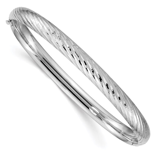 14k White Gold 4/16 Textured Hinged Bangle