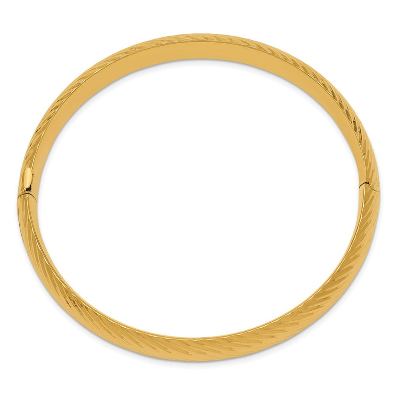 14k Yellow Gold 7/16 Textured Hinged Bangle