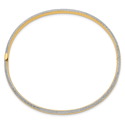 14k Yellow & Rhodium Gold 3/16 w/White Rhodium Diamond-Cut Hinged Bangle