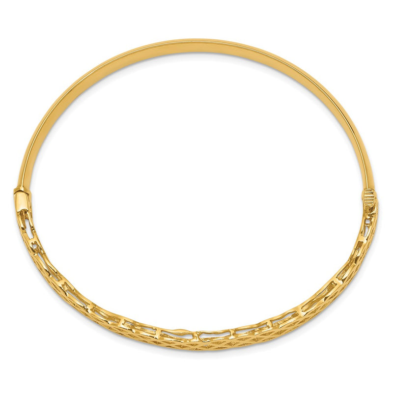 14k Yellow Gold Polished Wavy Hinged Bangle