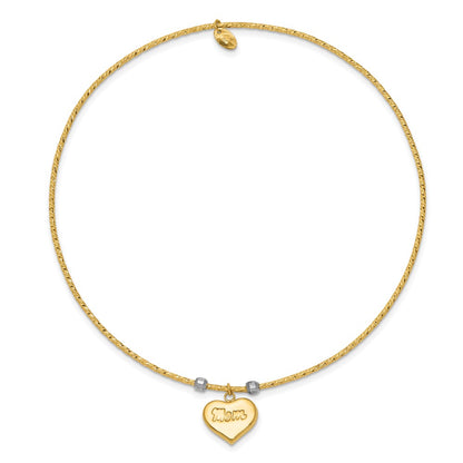 14k Two-tone Gold Diamond-Cut Heart w/Mom Bangle