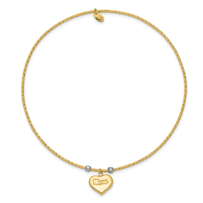 14k Two-tone Gold Diamond-Cut Heart w/Mom Bangle