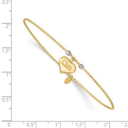 14k Two-tone Gold Diamond-Cut Heart w/Mom Bangle