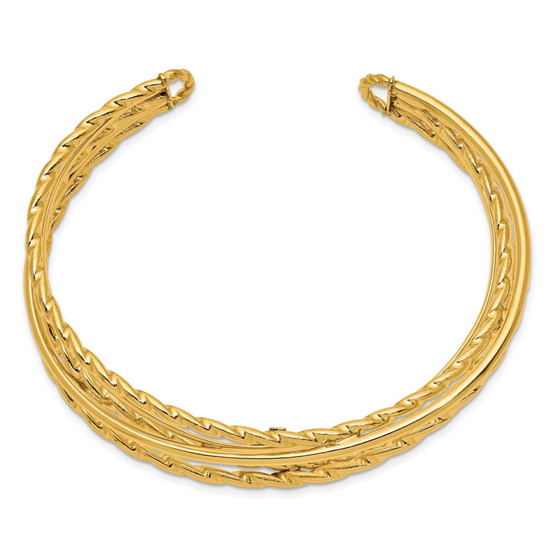 14k Yellow Gold Polished Multi Tube Cuff Bangle