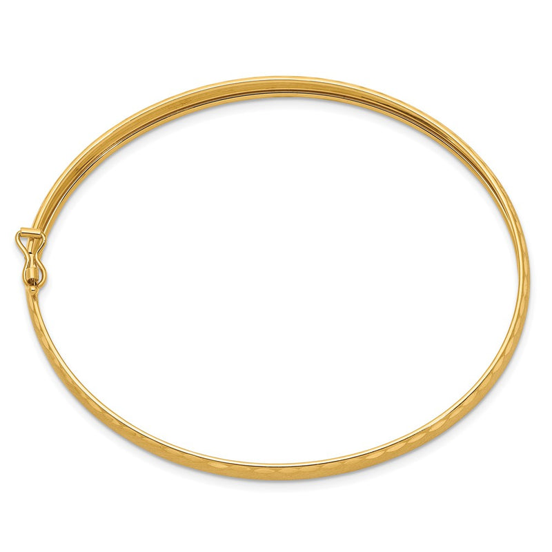 14k Yellow Gold Satin Diamond-cut Edge Oval Flexible Bangle