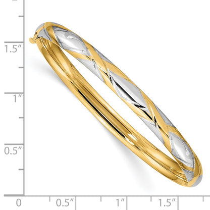 14k Yellow & Rhodium Gold 3/16 w/White Rhodium Criss-Cross Children's Hinged Bangle