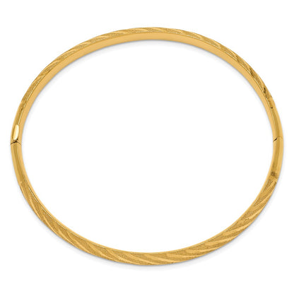 14k Yellow Gold Textured Diamond-cut Twisted Hinged Bangle