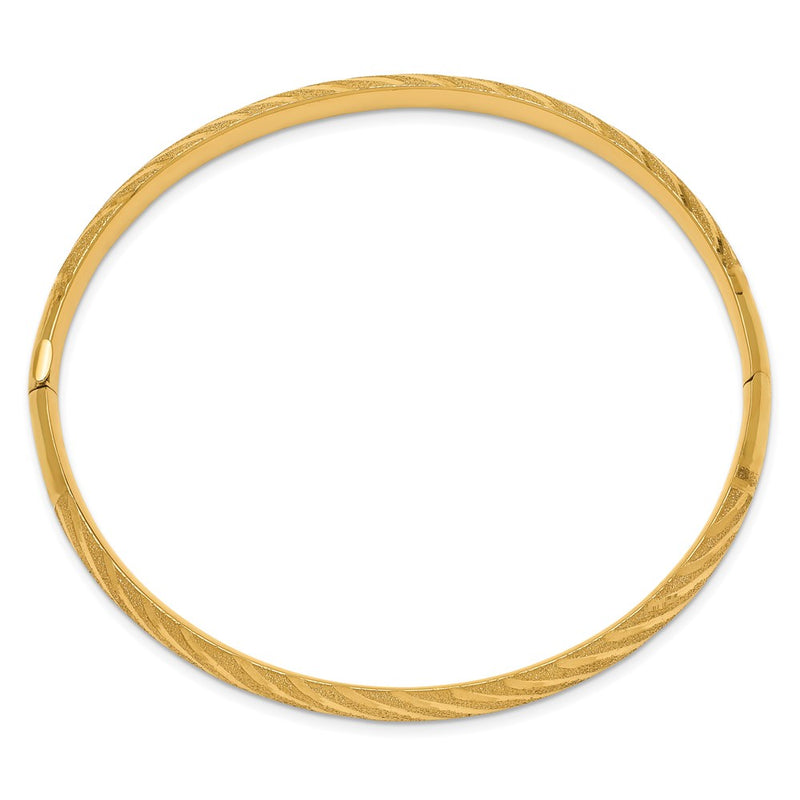 14k Yellow Gold Textured Diamond-cut Twisted Hinged Bangle