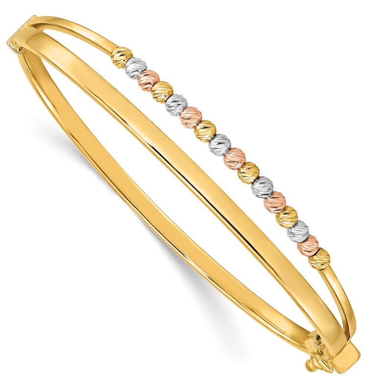 14k Tri-Color Gold Polished D/C Fancy Hinged Bangle