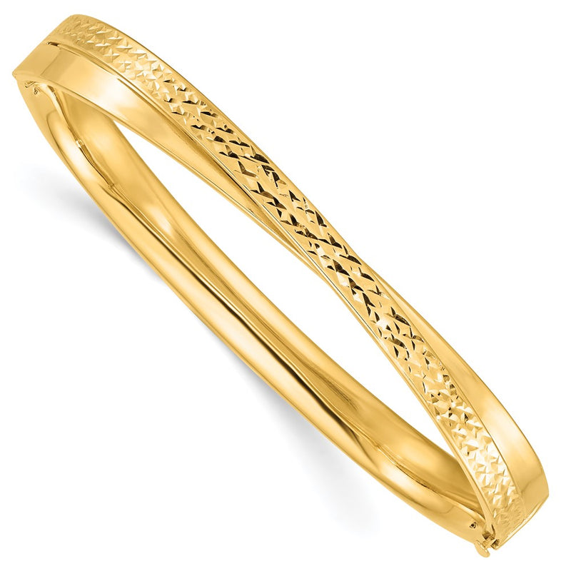 14k Yellow Goldy 4/16 Polished & Diamond-cut Bypass Hinged Bangle