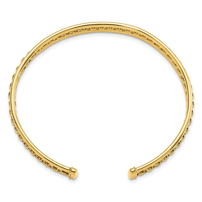 14k Yellow Gold Polished & Textured Cuff Bangle