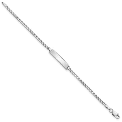 Solid 14K White Gold Polished Semi-Solid Cuban ID Bracelet
