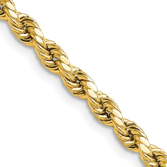 14K Yellow Gold 20 inch 4mm Semi Solid Diamond-cut Rope with Lobster Clasp Chain Necklace