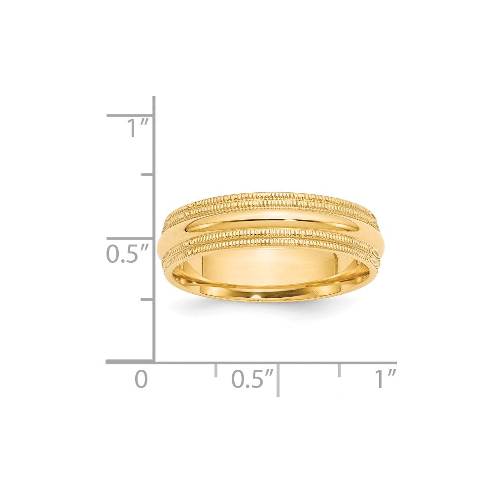 Solid 14K Yellow Gold 6mm Double Milgrain Comfort Fit Men's/Women's Wedding Band Ring Size 12.5