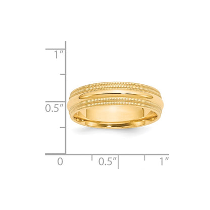 Solid 14K Yellow Gold 6mm Double Milgrain Comfort Fit Men's/Women's Wedding Band Ring Size 12.5