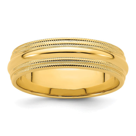 Solid 14K Yellow Gold 6mm Double Milgrain Comfort Fit Men's/Women's Wedding Band Ring Size 9.5