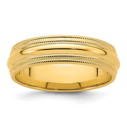 Solid 14K Yellow Gold 6mm Double Milgrain Comfort Fit Men's/Women's Wedding Band Ring Size 12.5