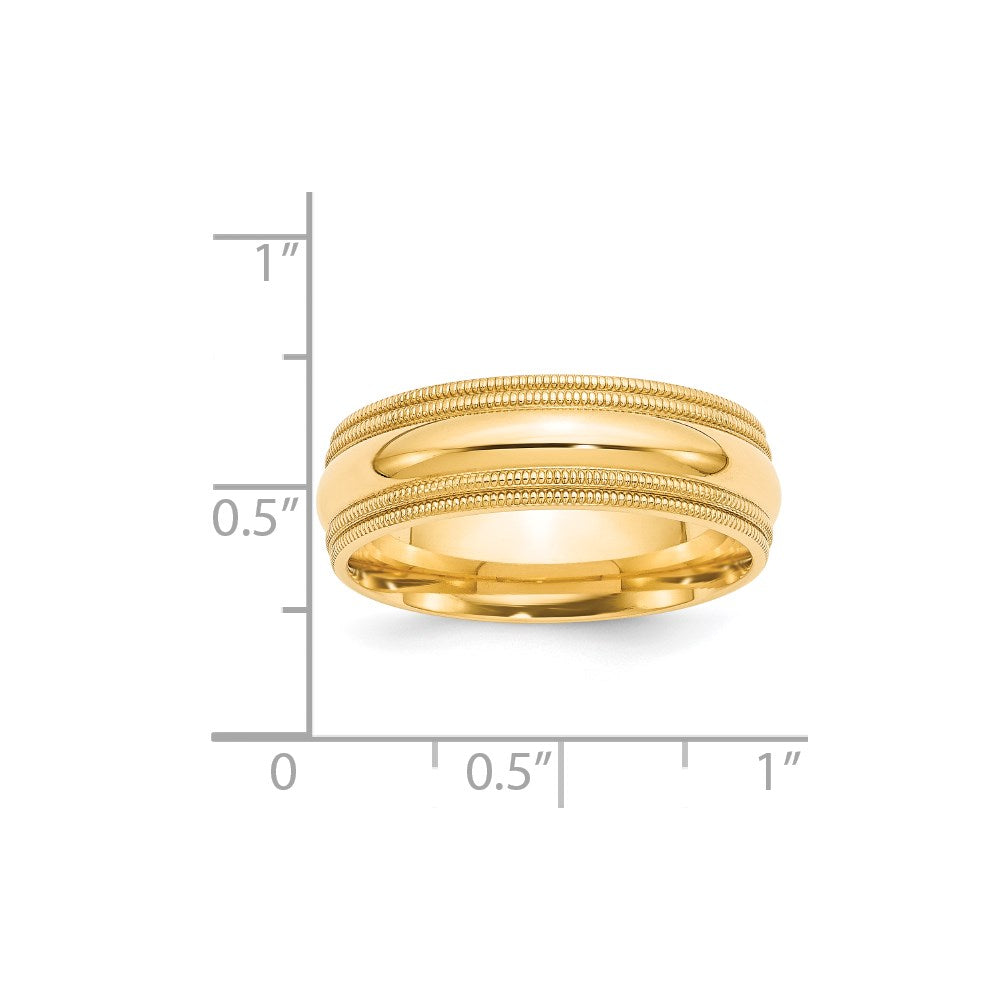 Solid 18K Yellow Gold 7mm Double Milgrain Comfort Fit Men's/Women's Wedding Band Ring Size 10.5