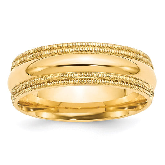 Solid 14K Yellow Gold 7mm Double Milgrain Comfort Fit Men's/Women's Wedding Band Ring Size 10