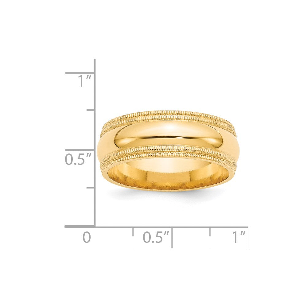 Solid 18K Yellow Gold 8mm Double Milgrain Comfort Fit Men's/Women's Wedding Band Ring Size 14