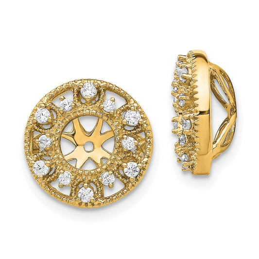 Solid 14k Yellow Gold Fancy Simulated CZ Earring JacKets