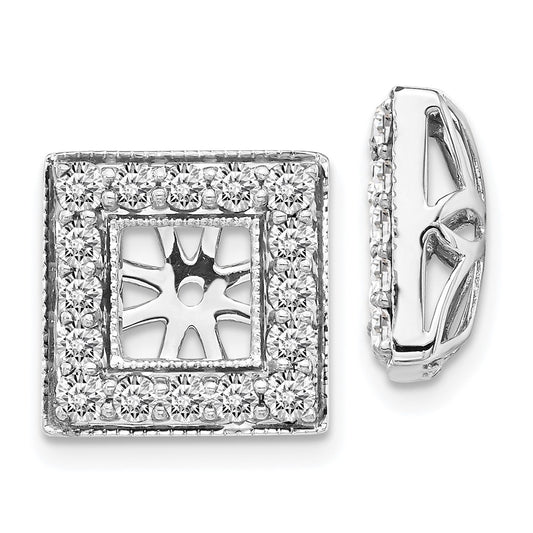 Solid 14k White Gold Simulated CZ Square JacKet Earrings