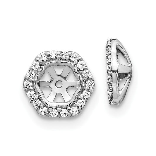 Solid 14k White Gold Hexagon Simulated CZ Earring JacKets