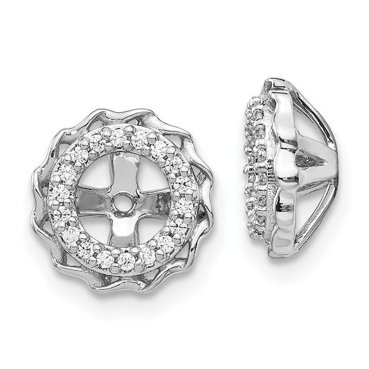 Solid 14k White Gold Twisted Edge Simulated CZ Earring JacKets