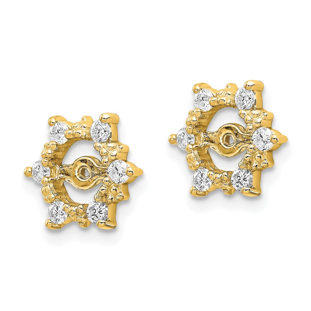 Solid 14k Yellow Gold AA Fancy Simulated CZ Earring JacKets