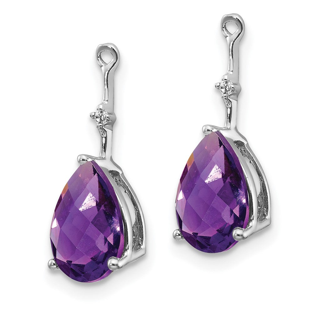 Solid 14k White Gold Simulated CZ and Amethyst Earring JacKets