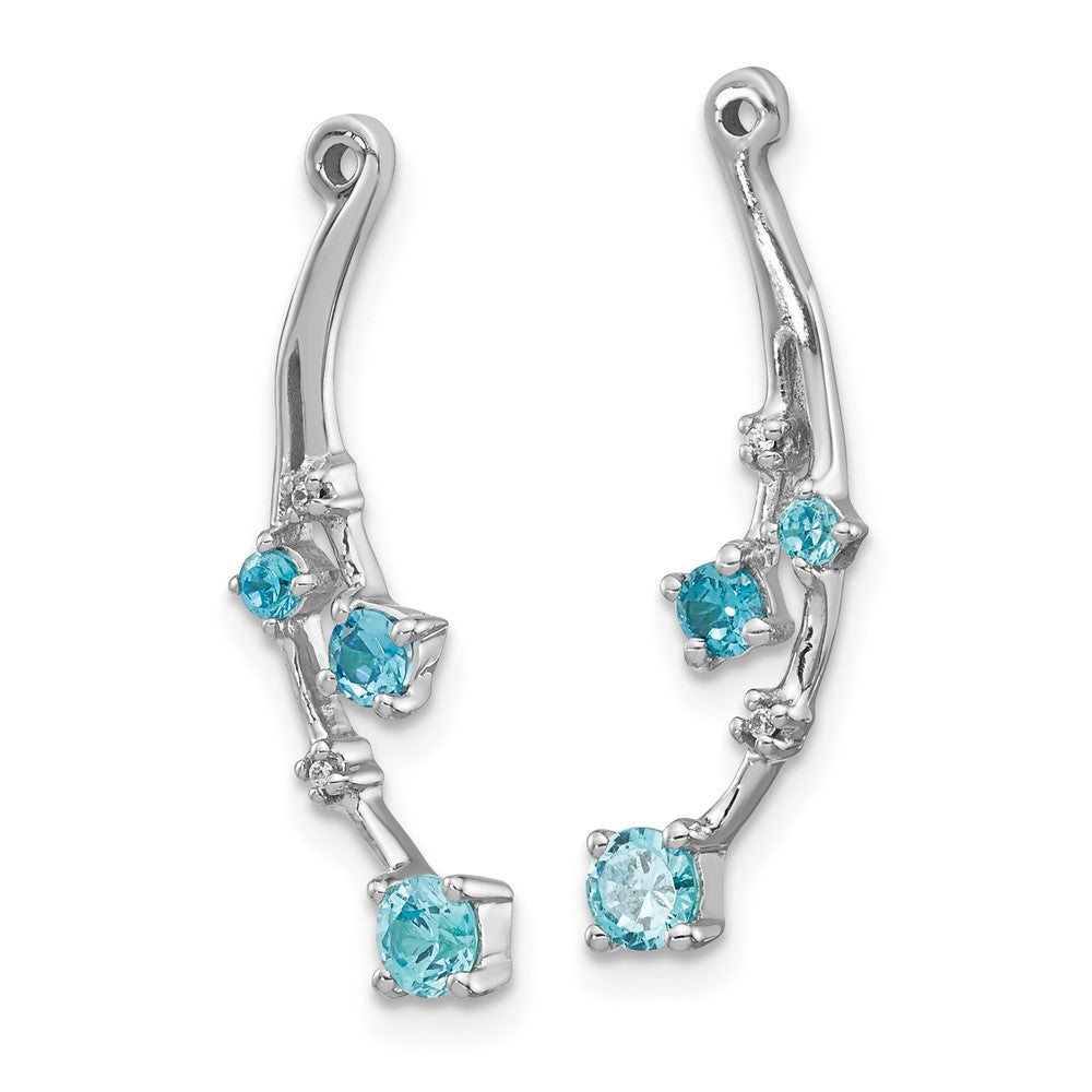 Solid 14k White Gold Simulated CZ and Blue Topaz Dangle Earring JacKets