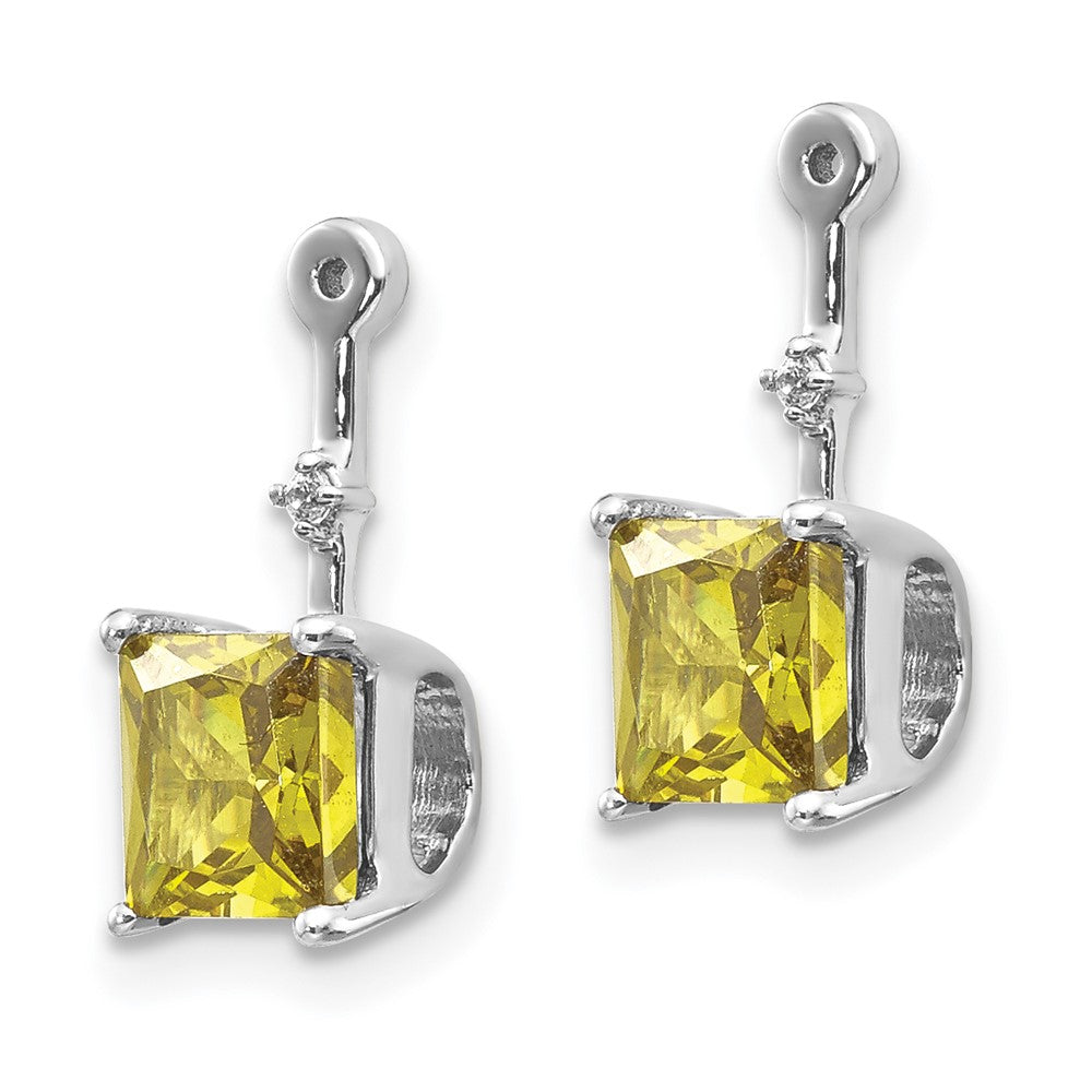 Solid 14k White Gold Simulated CZ and Square Peridot Earring JacKets