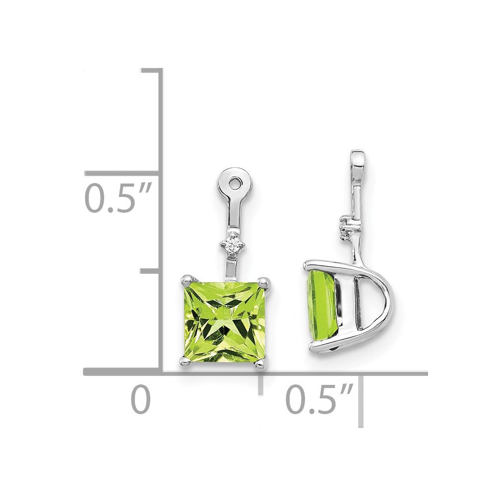 Solid 14k White Gold Simulated CZ and Square Peridot Earring JacKets
