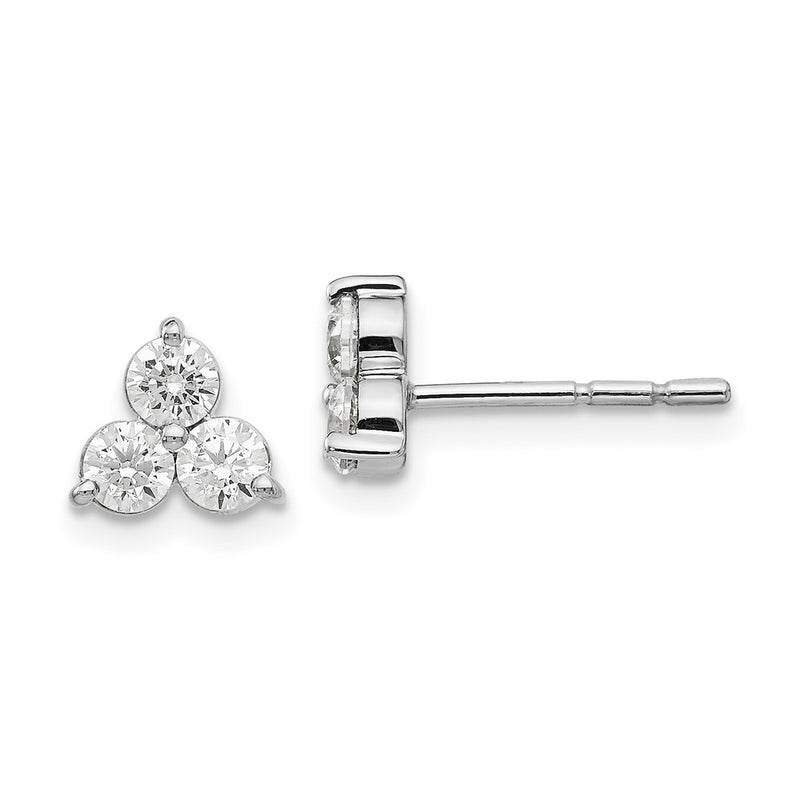 14k White Gold Real Diamond 3-stone Earrings