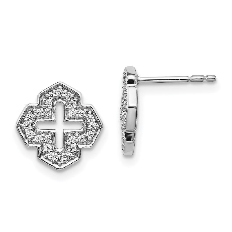 14k White Gold Real Diamond Fancy Post Earrings
