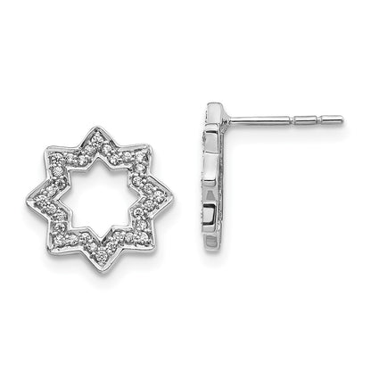 14k White Gold Real Diamond Fancy Star Earrings