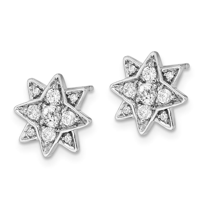 14k White Gold Real Diamond Star Earrings