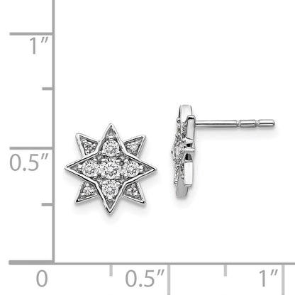 14k White Gold Real Diamond Star Earrings