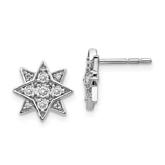 14k White Gold Real Diamond Star Earrings