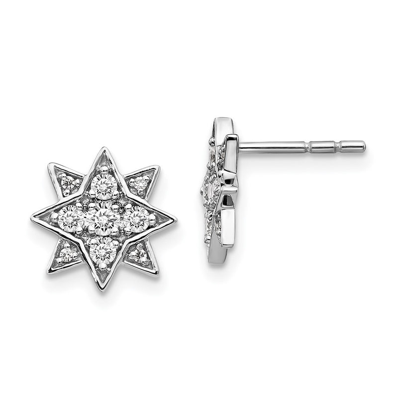 14k White Gold Real Diamond Star Earrings