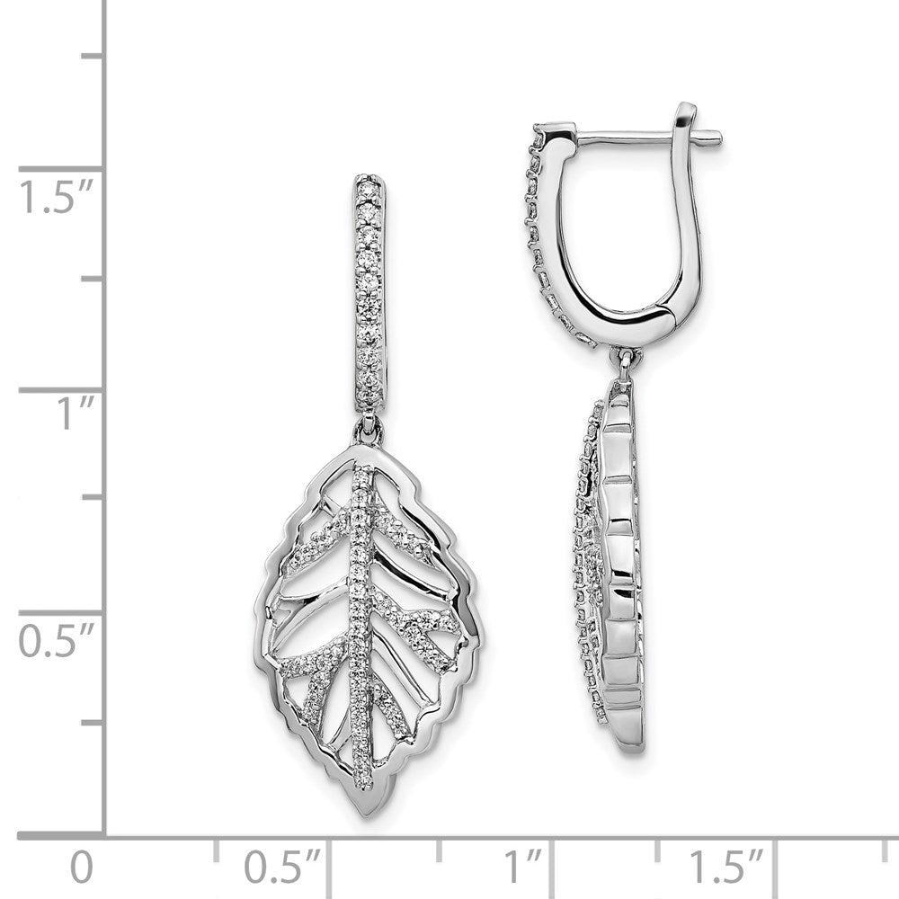 14k White Gold Real Diamond Leaf Leverback Earrings
