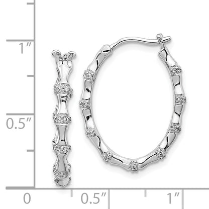 14k White Gold Real Diamond Fancy Hoop Earrings