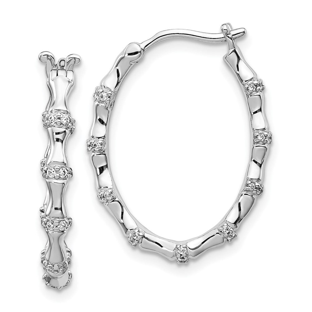 14k White Gold Real Diamond Fancy Hoop Earrings