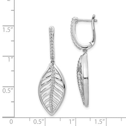 14k White Gold Real Diamond Leaf Leverback Earrings